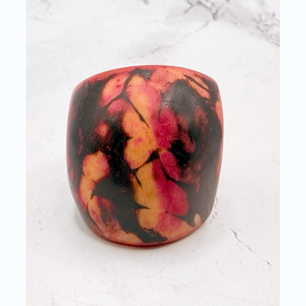 Chunky Pink Black Resin Ring Size 6 Bat-Like Abstract Halloween Statement